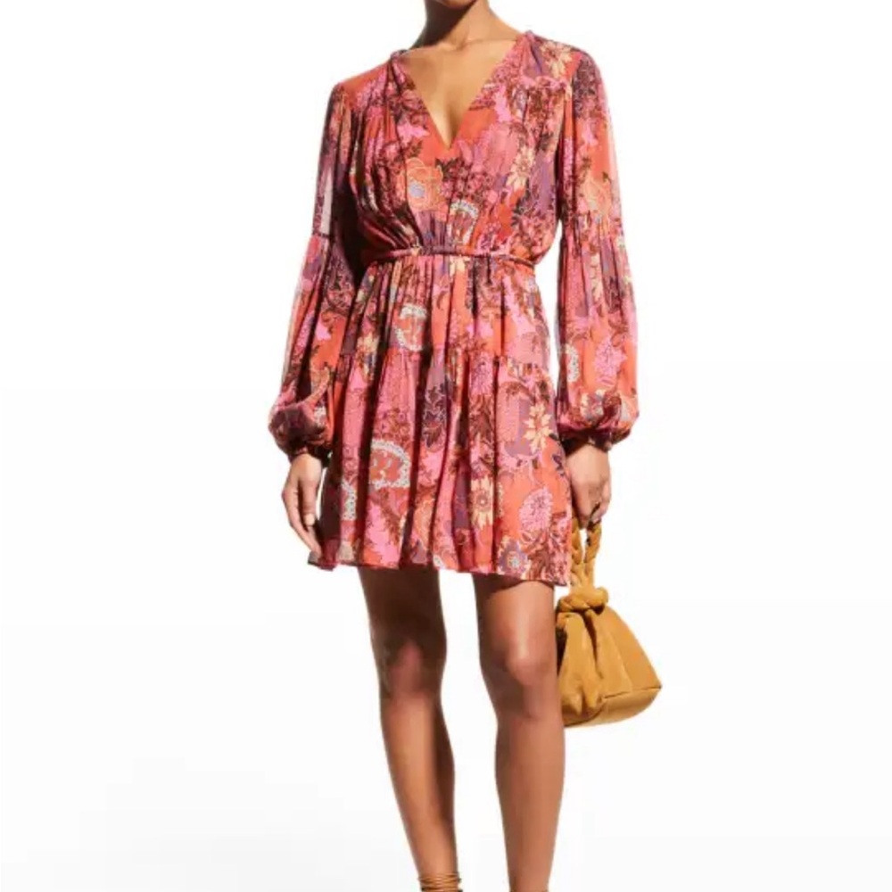 A.L.C. Floral Long Sleeve Dress - Red and Purple